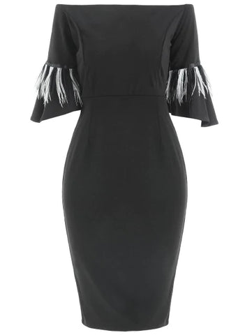 Advanced Shoulder Slim Fit Dress with Fringe