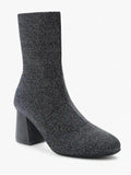 Silver Glitter Stretchy Sock Mid Calf Boots 