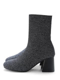 Silver Glitter Stretchy Sock Mid Calf Boots 