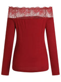 Wonderful Shoulder Lace Panel Ribbed Knitwear