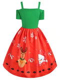 Wonderful Plus Size Reindeer Print Christmas Dress