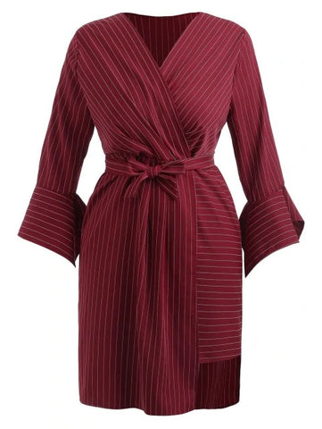 Glamorous Plus Size Stripe Faux Wrap Dress