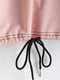 Cute Drawstring Color Block Pullover Sweatshirt