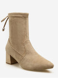 Chic Tie Back Suede Chunky Heel Short Boots