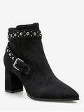 Cheap Studded Strap Pointed Toe Ankle Boots