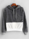 Warm Color Block Fluffy Faux Winter Hoodie