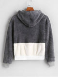 Warm Color Block Fluffy Faux Winter Hoodie