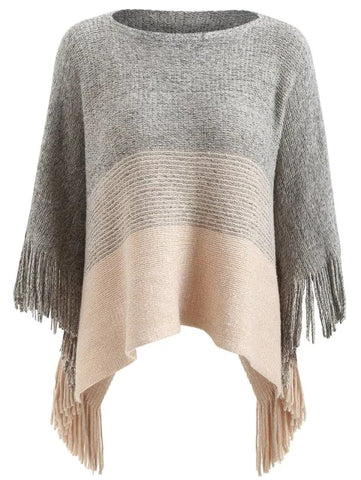 Romantic Color Cape Sweater with Tassels