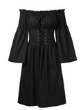 High quality Shoulder Bell Sleeve Lace Up Midi Dress