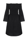 High quality Shoulder Bell Sleeve Lace Up Midi Dress