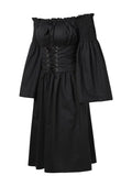High quality Shoulder Bell Sleeve Lace Up Midi Dress