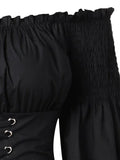 High quality Shoulder Bell Sleeve Lace Up Midi Dress