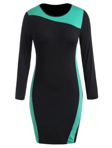 Trendy Plus Size Round Neck Color Block Bodycon Dress