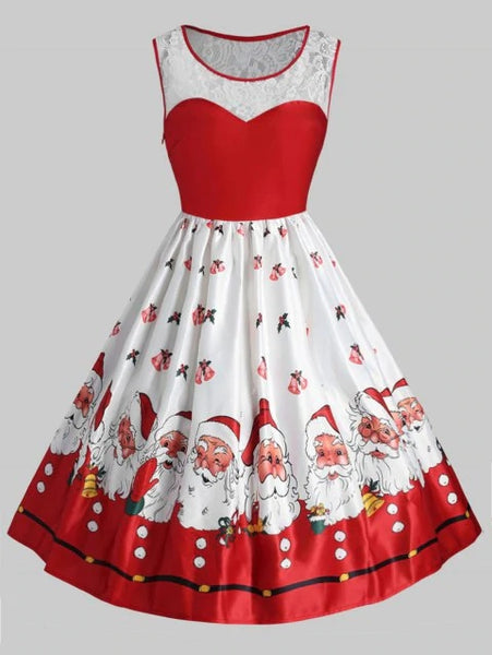 Graceful Plus Size Christmas Santa Claus Vintage Flare Dress