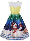 Plus Size Lace Panel Christmas Vintage Printed Dress