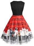 Fashion Plus Size Musical Note Cat Graphic Sleeveless Dress