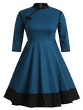 Plus Size Flared Color Block Dress
