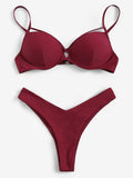 Red Slip High Leg Bikini Set
