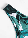 Tie Shoulder Leaf Print Bikini Set
