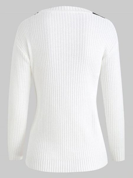 Graceful Shoulder Contrast Ribbed Sweater