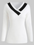 Graceful Shoulder Contrast Ribbed Sweater
