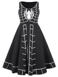 Neck Plus Size Halloween Spider Print Vintage Dress