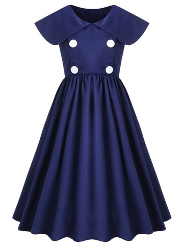Classic Breasted Peter Pan Neck Swing Dress
