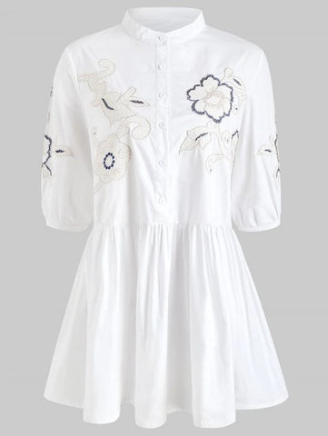 Classic Embroidered Smock Mini Shirt Dress