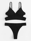 Black Cutout Halter Wrap Bikini Set