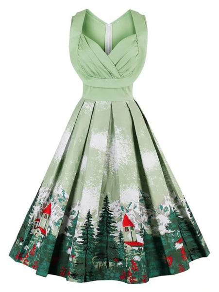 Popular Forest Print Ruched Pin Up Dress