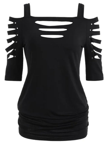 Graceful Cut Lacerated Sleeve T-shirt