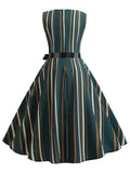 Fabulous Striped Belted Flare Dress