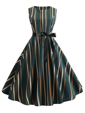 Fabulous Striped Belted Flare Dress