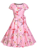 Luxurious Floral Print A Line Belted Dress