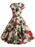 Fashion Plaid and Floral Print Vintage Dress