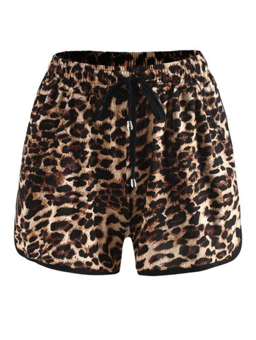 Vintage  Drawstring Leopard Shorts