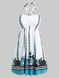 Elegant Plus Size Halter Mini Printed Dress