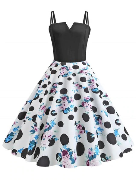 Glamorous Dot Flower A Line Vintage Dress
