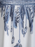 Stunning Shoulder Feather Print Asymmetric Tee