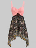 Luxurious Strap Asymmetric Floral Ruched Tank Top