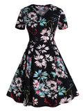 Plus Size Floral Print Flare Dress