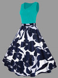 Pretty Plus Size Floral Printed Midi Vintage Flare Dress