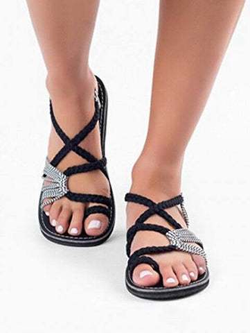 Luxurious Loop Braided Strap Flat Sandals