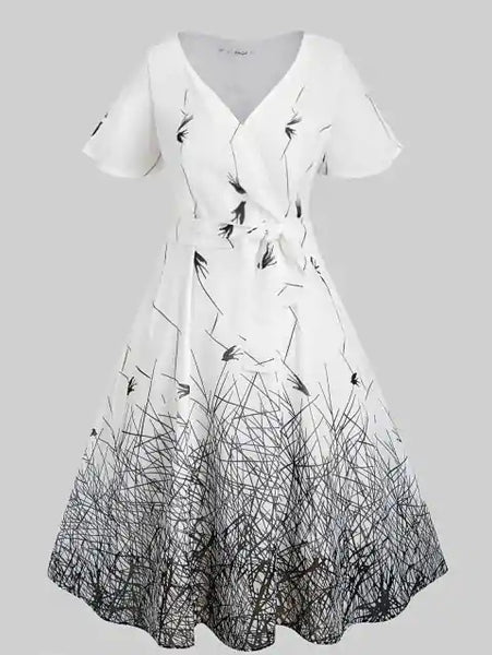 Fashion Plus Size Printed Surplice Dress