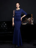 SHORT SLEEVE MERMAID LACE BEADING PROM DRESS