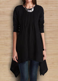 Stunning Black Crinkle Chest Asymmetric Tunic T Shirt