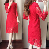 Round Neck Flare Sleeve Lace Dress