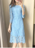 Round Neck Flare Sleeve Lace Dress