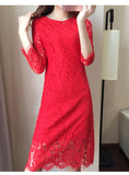 Round Neck Flare Sleeve Lace Dress