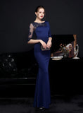 SHORT SLEEVE MERMAID LACE BEADING PROM DRESS